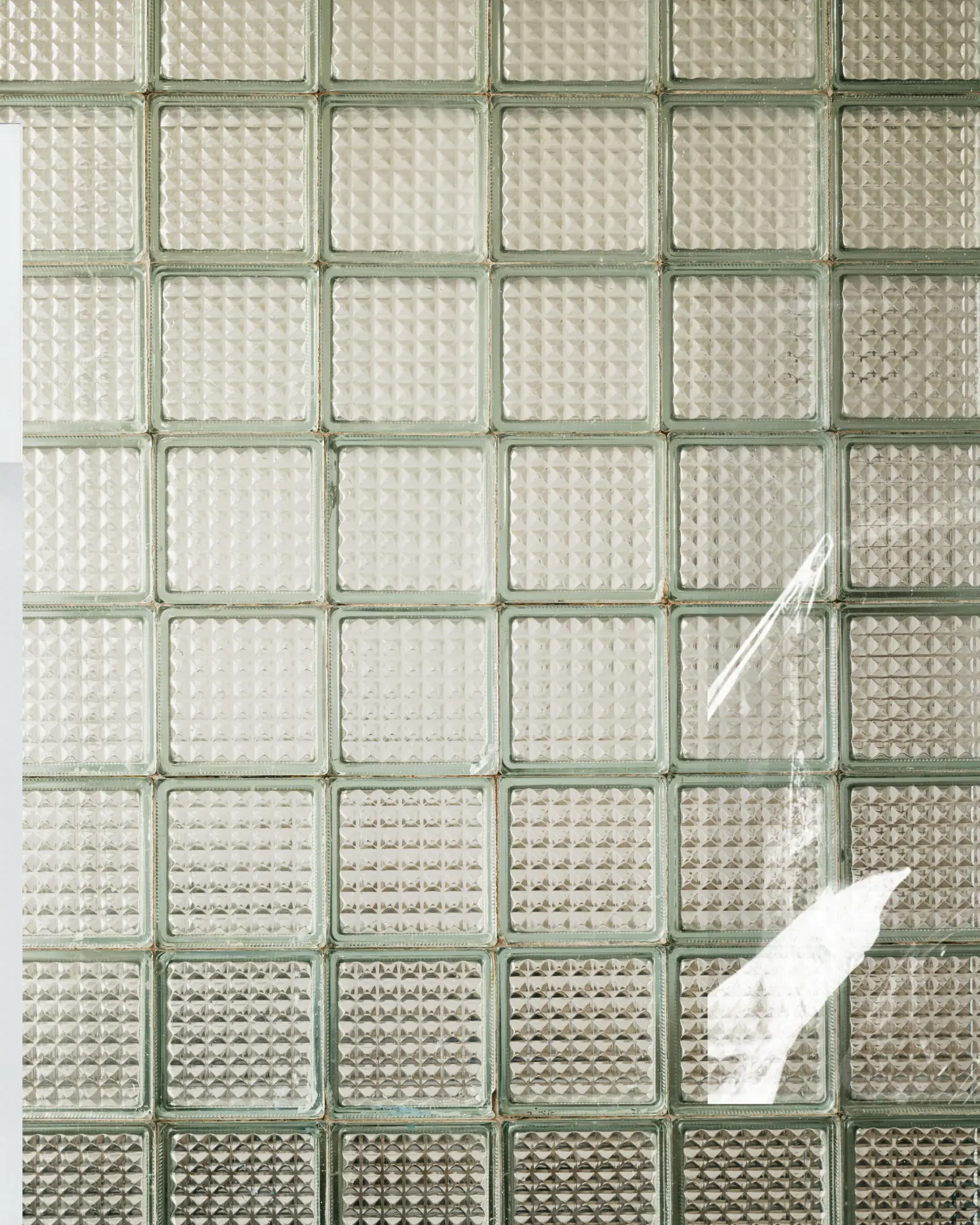 Old glass block wall catching Mediterranean light